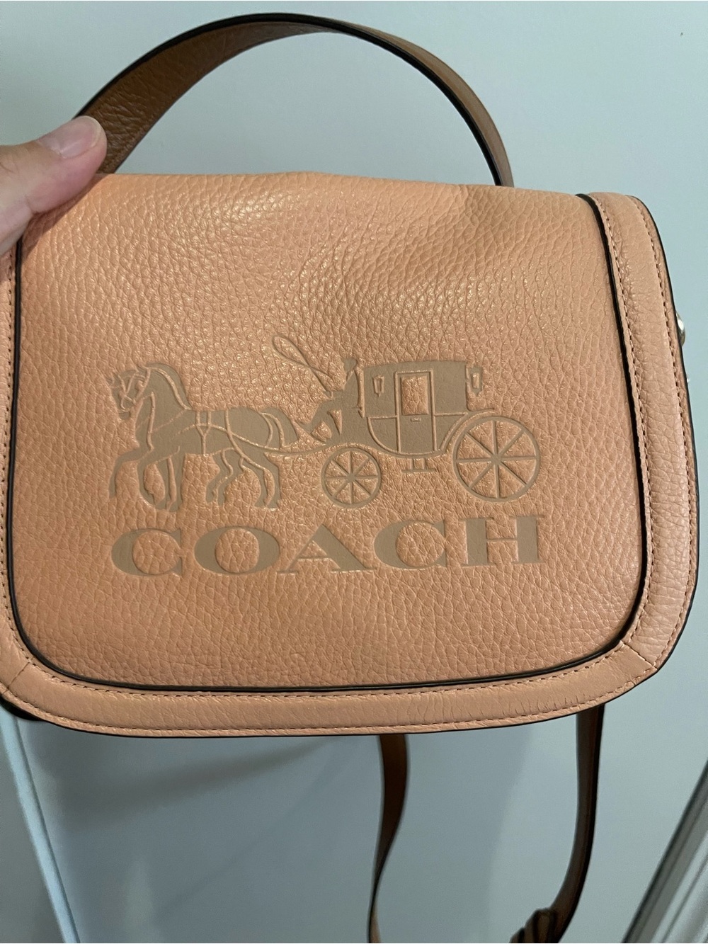 Coach Pebbled Leather Crossbody in Peach with Pink Trim - Picture 5 of 15
